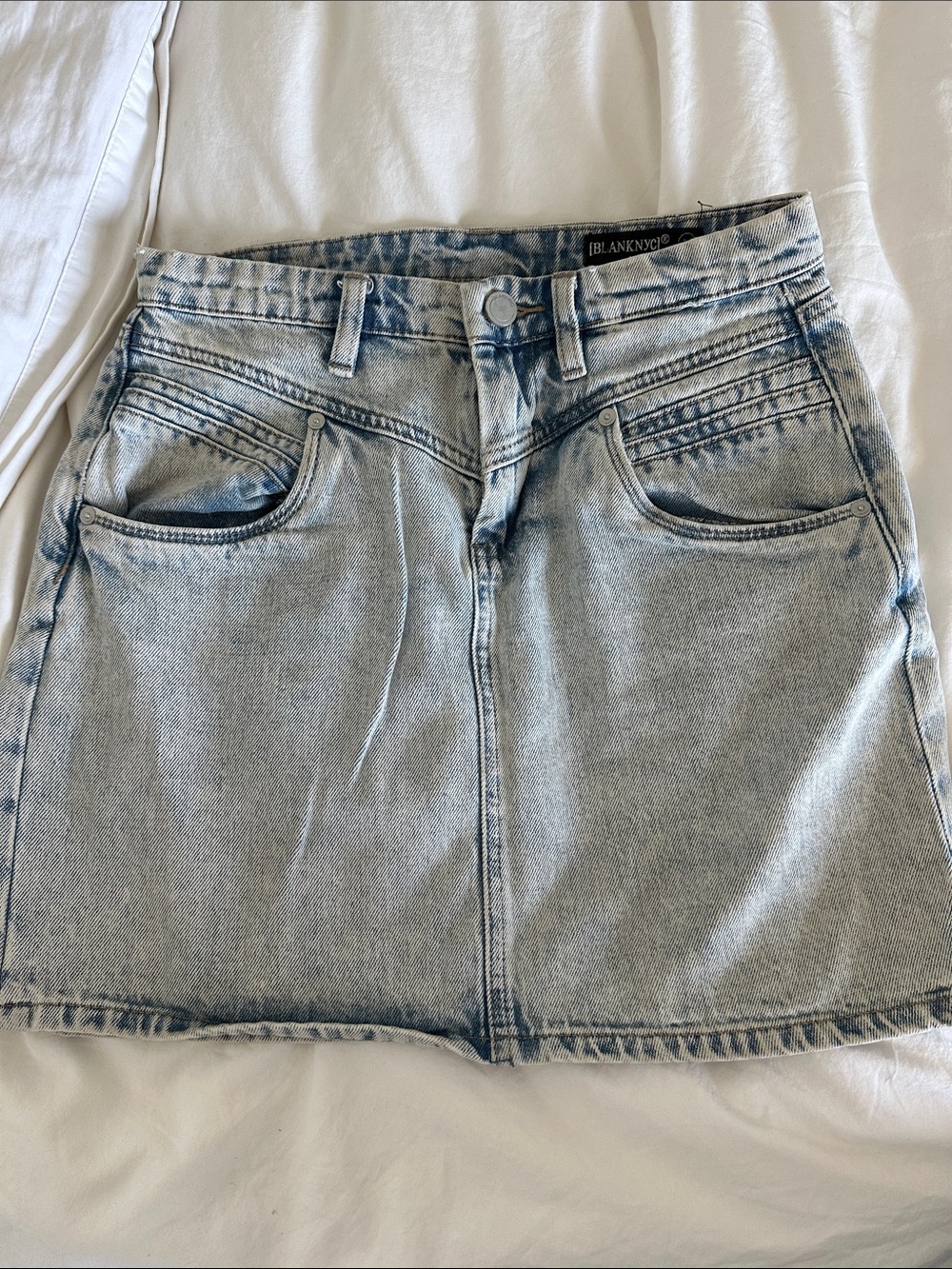 Blank NYC Acid Wash Denim Mini Skirt - Light Blue
